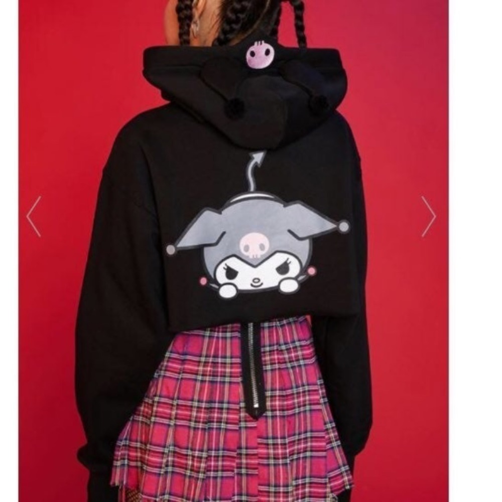 dollskill x hello kitty collection, kuromi crop hoodie, size small